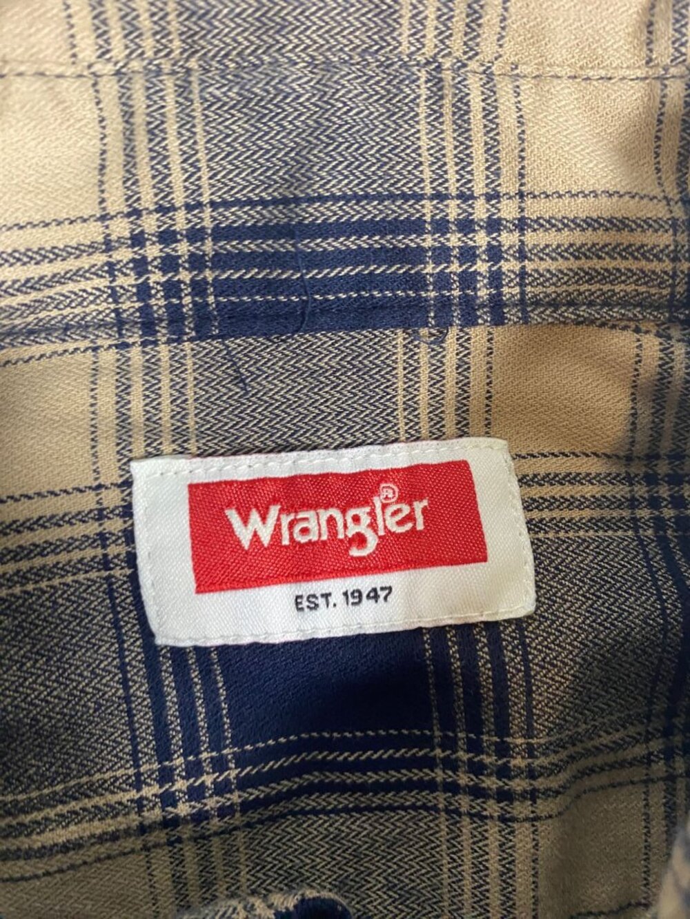 Wrangler Mens Blue Brown Plaid Button-Up Shirt Large Cotton Long Sleeves Western - Picture 4 of 6